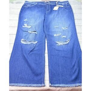 KanCan Women’s High Rise Wide Leg Jeans Distressed Frayed Hem Med Denim Size 22